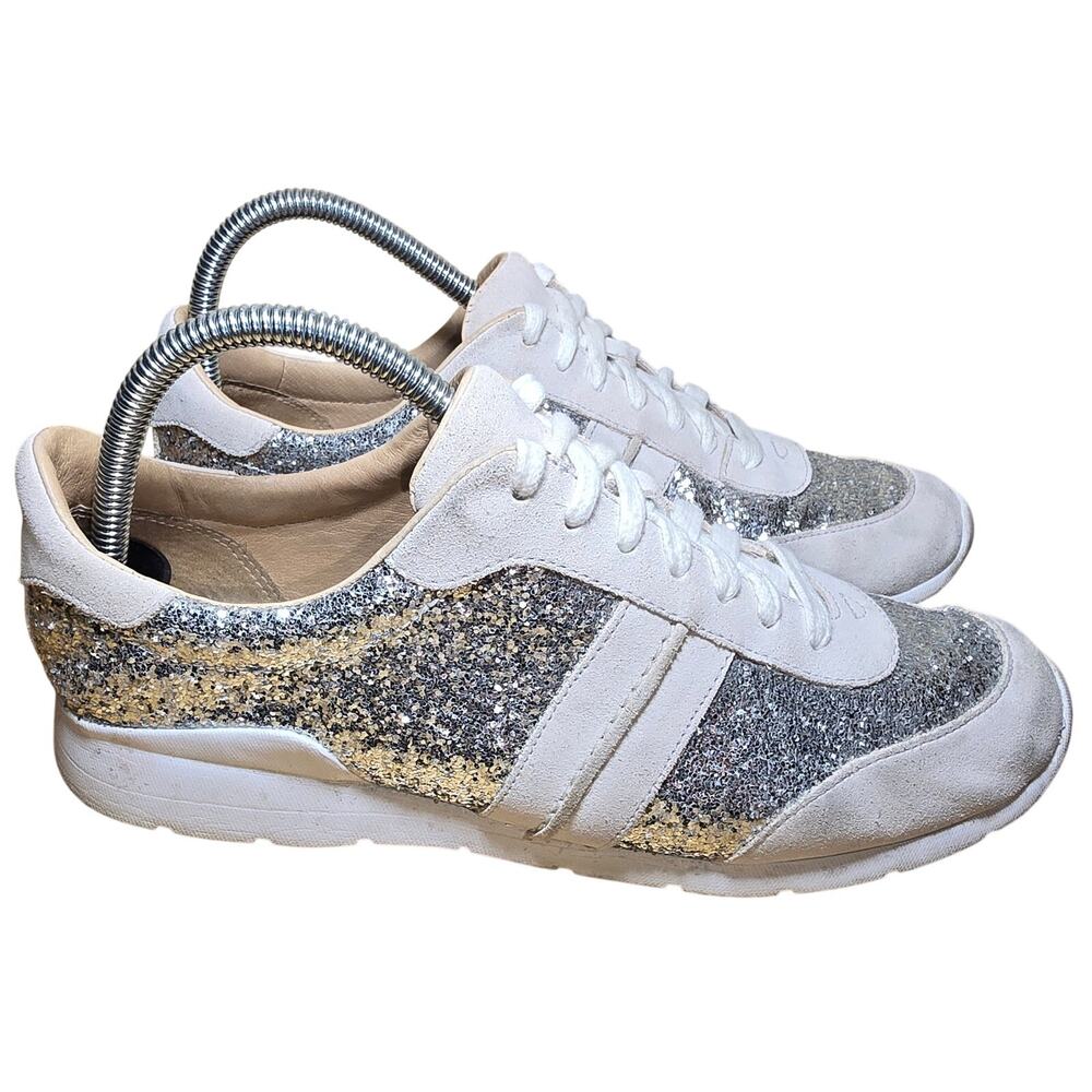 Ugg Jaida Glitter Trainer Treadlite Womens White  Suede Leather Lining Sz 9